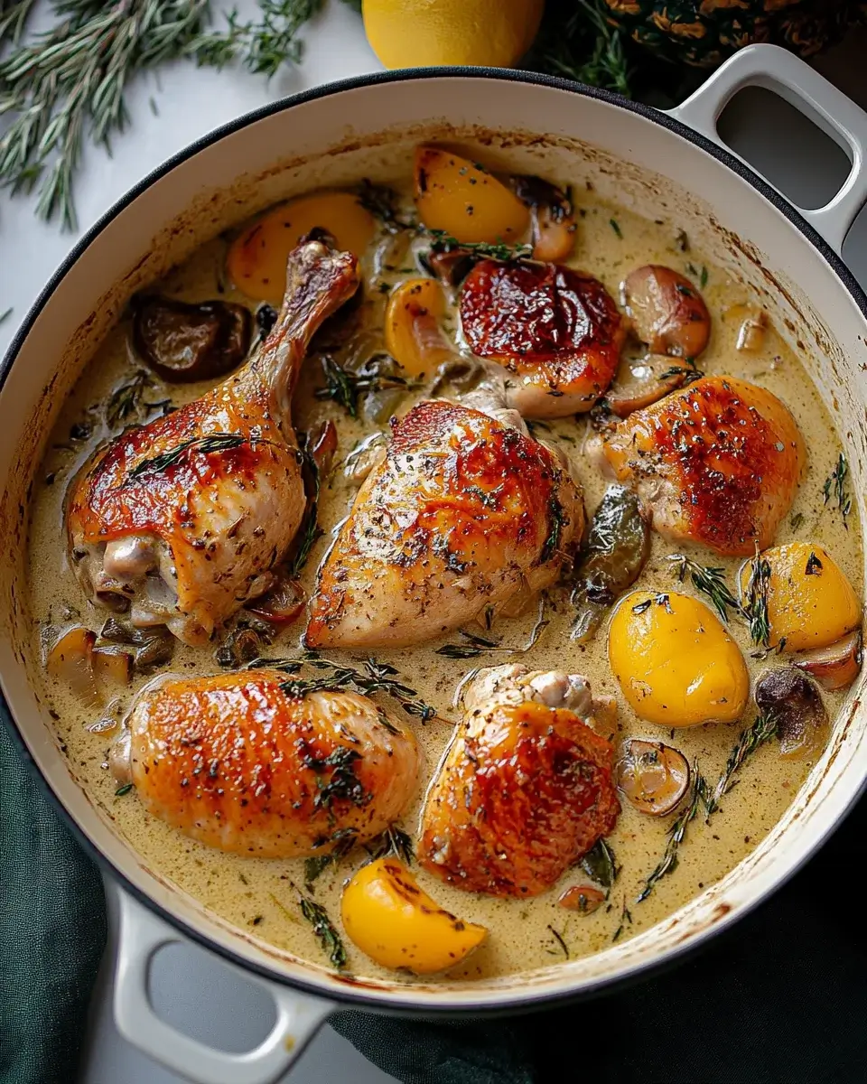 Herb Roasted Chicken in Creamy White Wine Sauce delights!
