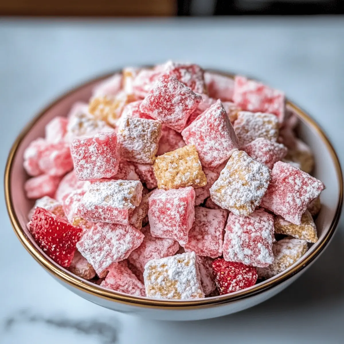 Sweet and Crunchy Strawberry Shortcake Puppy Chow Delight
