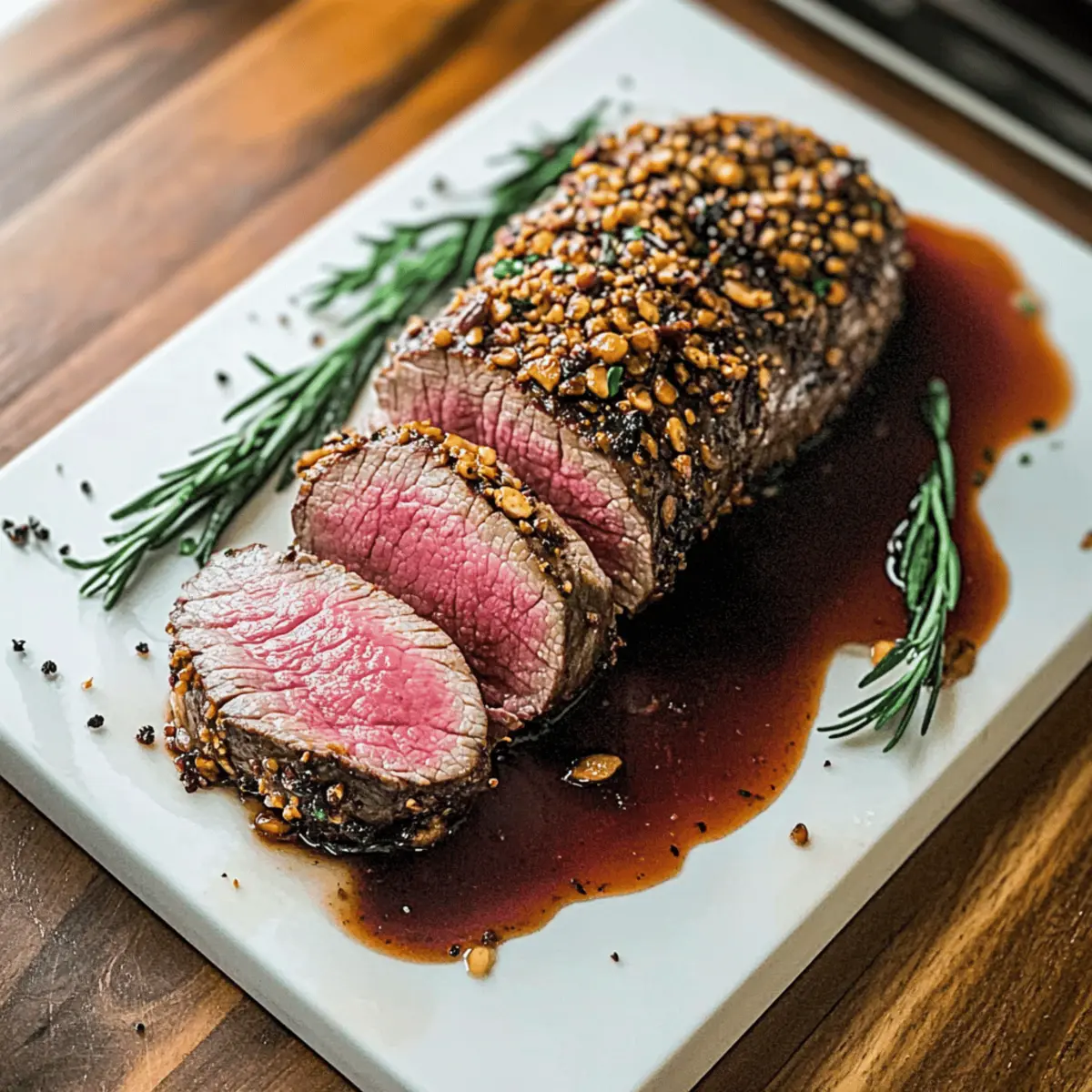 Porcini Crusted Beef Tenderloin with Red Wine Bliss at Home