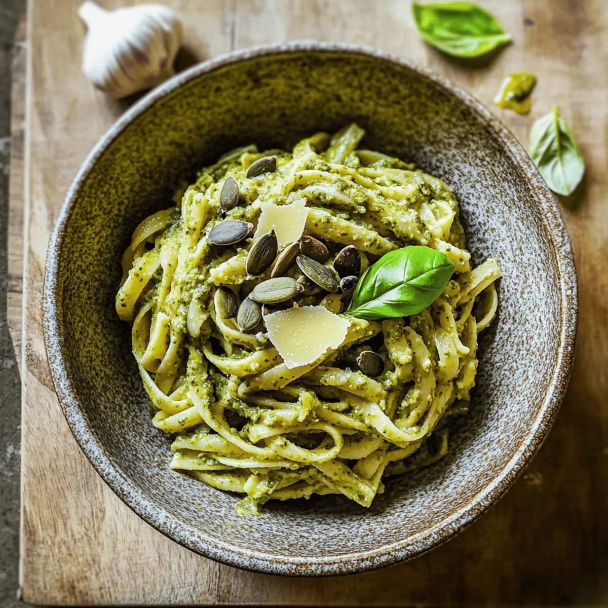 Pumpkin Seed Pesto Pasta with Garlic for a Flavor Boost