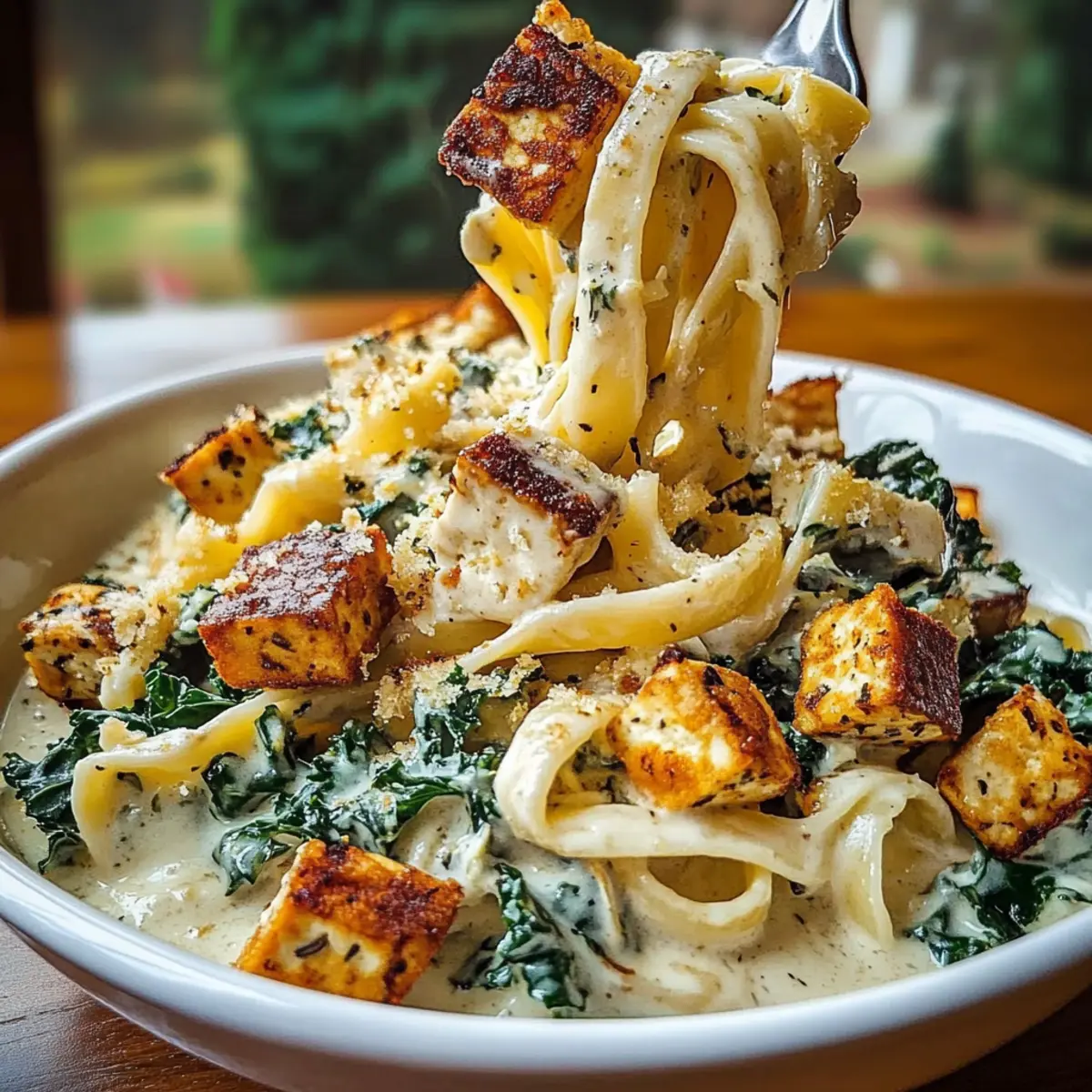 Creamy Kale and Crispy Tofu Pasta for Cozy Vegan Nights