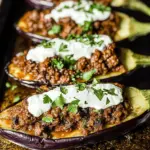 Harissa Beef Stuffed Eggplant