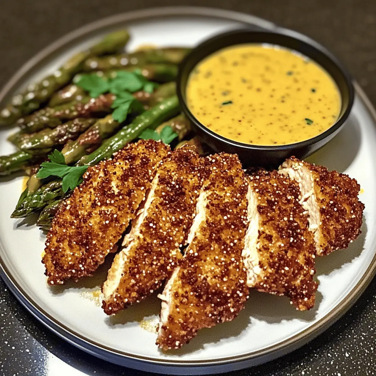 Pretzel Crusted Chicken with Cheddar Mustard Sauce Delight