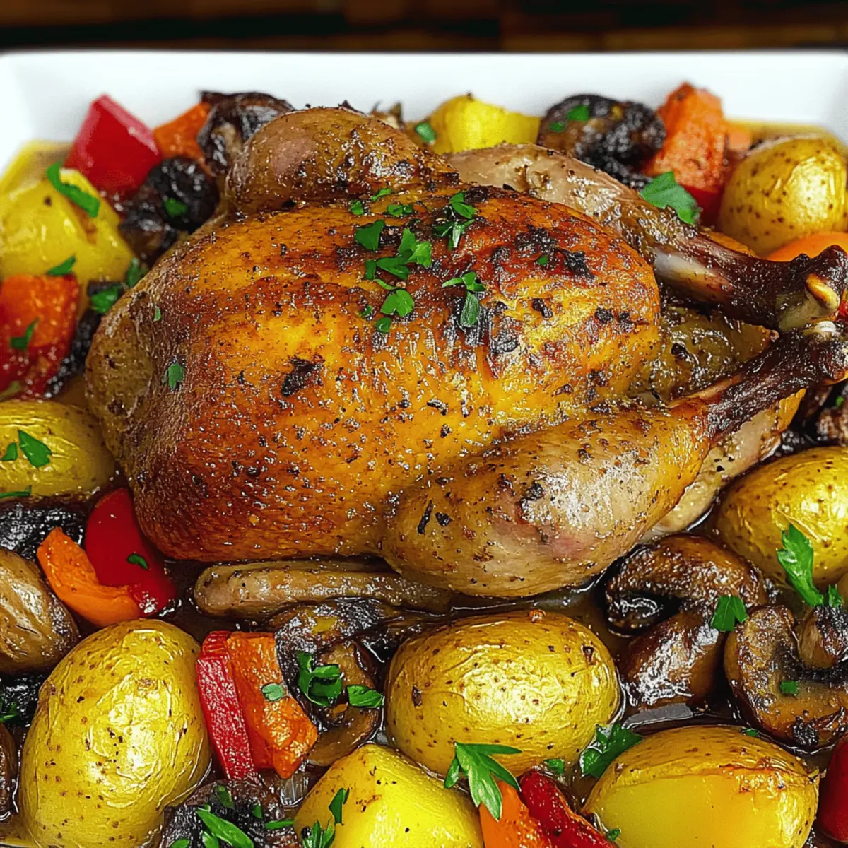 Roast Duck in Wine with Potatoes, Peppers and Mushrooms Delight
