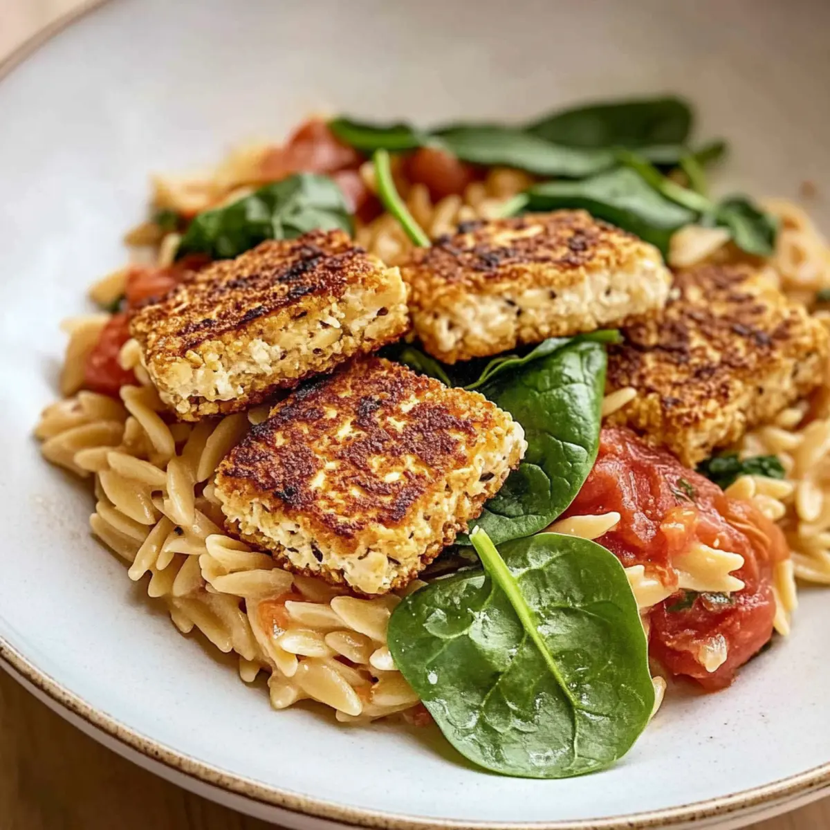 Creamy Tomato Orzo with Crispy Tofu Cutlets for Cozy Nights